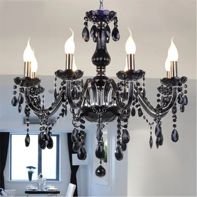 Black chandelier European style living room crystal lamp bedroom chandelier modern minimalist dining room lamp retro