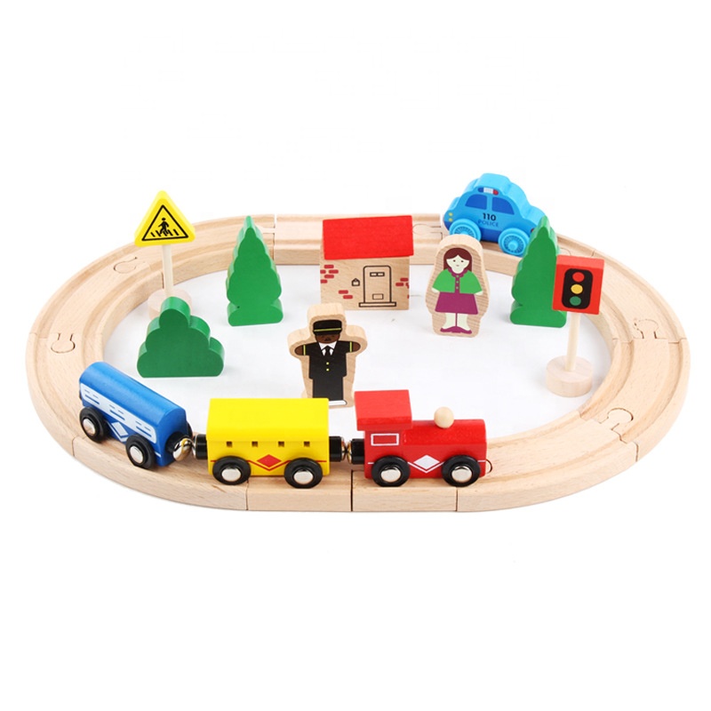 Hot Kids Wood Magnetic Rail Train Toys Set Railway Game Montessori Educational Wooden Electric Train Track Toy Children Gifts