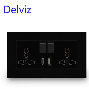 Delviz 13A เต้าเสียบไฟคู่สากลสากล,การควบคุมสวิตช์,เอาต์พุตอินเทอร์เฟซ5V 2100mA,ซ็อกเก็ตผนังชนิด C พอร์ต USB 2A