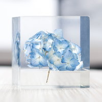 Presse-papiers artisanal en résine époxy transparente avec cube de scorpion véritable et fleur de pissenlit véritable en résine