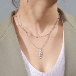 Collar con Símbolo de Pez Jesús (Ichthys) de Myshape, Acero Inoxidable, Regalos Religiosos, Amuleto de <span class=keywords><strong>Amistad</strong></span> <span class=keywords><strong>y</strong></span> Amor, Joyería Cristiana - Product Image 3