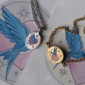 Collar de acero inoxidable chapado en oro de 18 quilates, flor creativa pintada a mano, diseño de corazón, circón de moda para mujeres y niñas - Product Image 2