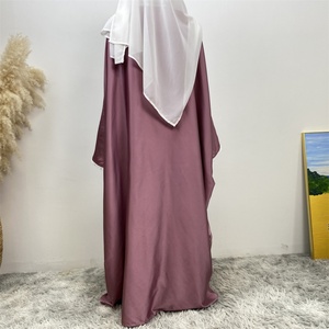 Light Shiny Satin Silk Abaya Batwing Sleeve <b>Cardigan</b> with Cute Lace for Muslim Women Islamic Clothing 1429# - Product Image 6