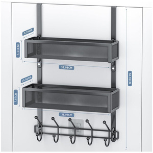 Door Mounted Key Rack <b>Wall</b> <b>Storage</b> Organizer 2 Tier Black Metal Mail And Key Holder For Entryway <b>Bedroom</b> Closet - Product Image 2