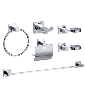 Walter Chrome Square Bath Hardware Set 6 Piece Wall Mounted Towel Ring Toilet Paper Holder Soap Dish Hair Dryer Holder - Product Image 1