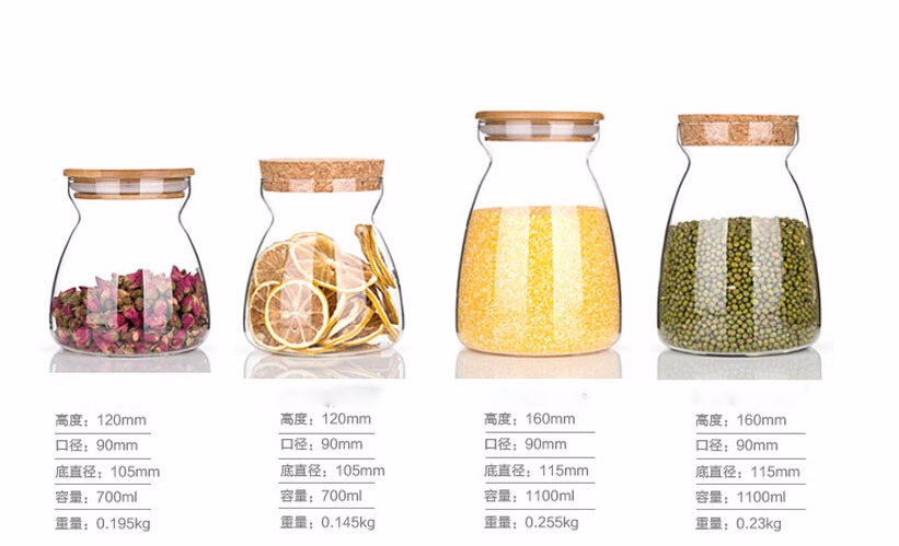 4 Pack with Airtight Bamboo Lid, 24 OZ  Food Storage Jar, Glass Kitchen Canisters glass jar with lid