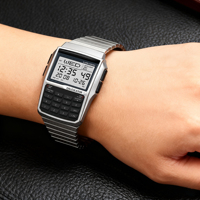 Top Luxus Edelstahl-Legierung Sportuhr Multifunktionale Taschenrechner-Herrenuhr LED Digitaluhr