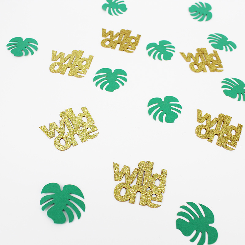Зеленые золотые блестки джунгли Пальма монстера лист дикий один конфетти сафари малыш мальчик девочка на первый день рождения декор стола