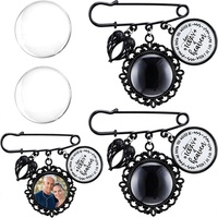Tondiamo Lot de 2 Broches en Fer Aile d'Ange avec Pierre Naturelle, Breloque Photo pour Bouquet de Mariage, pour Commémoration (Noir Élégant)
