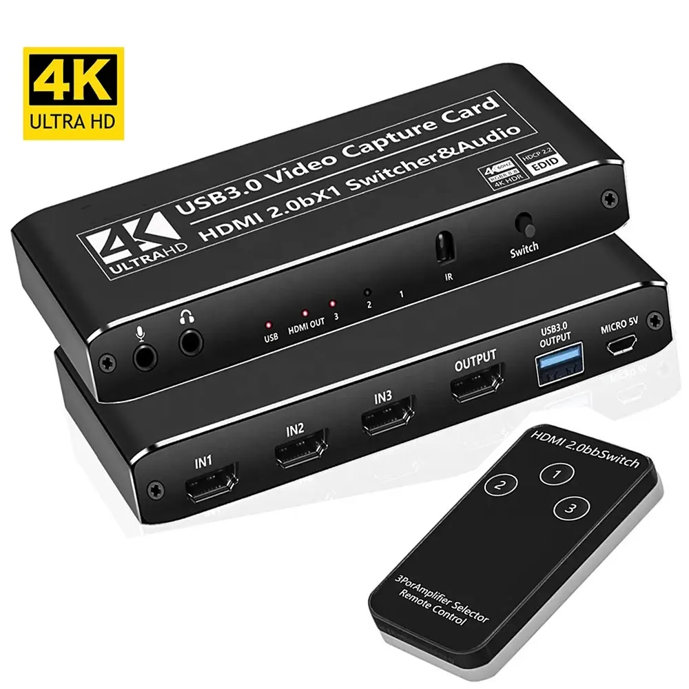 OZC6 4K@60fps Video Card USB 3.0 2.0 Video Capture Card HDMI Switch Placa De Video 3 In 1 Out for Game Live Streaming PS4