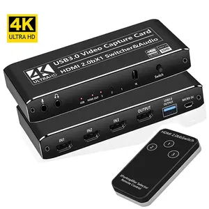 4k 오디오 비디오 플레이어 usb hdmi Suppliers-OZC6 4K @ 60fps 비디오 카드 USB 3.0 2.0 비디오 캡처 카드 HDMI 스위치 비디오 3 In 1 Out for 게임 라이브 스트리밍 PS4