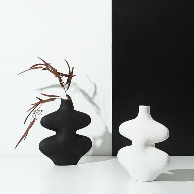 Minimalist Decorative Ceramic Vase,Modern Unique White & Black Ceramic Flower Vase for Home Decor