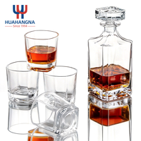 Ensemble de carafe à whisky en cristal soufflé à la main transparent de luxe, 4 verres, 8 pierres, boîte cadeau hexagonale en bois, pour hommes, garçons d'honneur