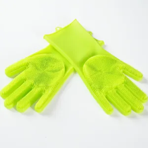 HYRI hot sale magic wash scrubber hand glove heat resistant dish washing silicon gloves for kitchen