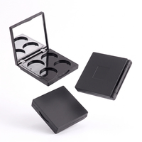 Palette de fards à paupières vide à 4 compartiments circulaires, étui cosmétique carré noir mat avec miroir et couvercle articulé pour maquillage, en plastique