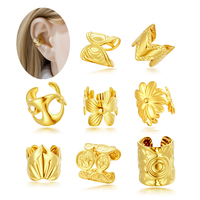 Hengsen Meilleures ventes Manchette d'oreille non-percée en acier inoxydable, motif fleur et cœur, plaqué or, pour tragus, cartilage et hélix, clips d'oreille