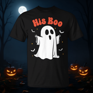 His Boo Ghost <b>Halloween</b> <b>T</b>-<b>Shirt</b> Black <b>Adult</b> Unisex Spooky Design - Product Image 3