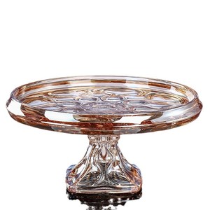 Bohemia Crystal Lex Amber Crystal Fruit Bowl Round Relief Carving Home Decoration Art - Product Image 1
