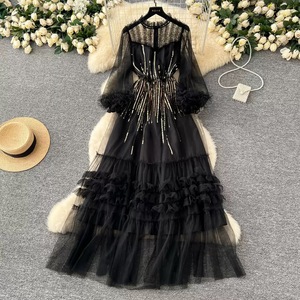 Robe longue décontractée pour femme <span class=keywords><strong>MIER</strong></span>, noire, en mousseline de soie, imprimée numériquement, écologique - Product Image 6