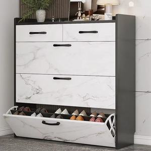 ארון נעליים מעץ לשנת 2026, מארגן אחסון לבן עם 4 מדפים, מודרני, ארון נעליים מאחורי הדלת, ארון לסלון - Product Image 4