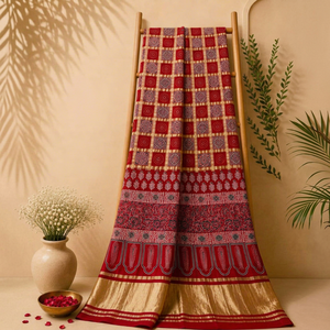 Pure Modal Silk Ajrakh Hand Block Print Ghatchola Pattern <b>Saree</b> Traditional Bandhani Style Handmade Ethnic Designer <b>Saree</b> for Wo - Product Image 1
