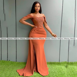 Robes <span class=keywords><strong>de</strong></span> demoiselle d'honneur <span class=keywords><strong>orange</strong></span> sirène, épaules dénudées, soirée, bal, fête formelle, anniversaire, <span class=keywords><strong>robe</strong></span> <span class=keywords><strong>de</strong></span> demoiselle d'honneur femme, sur mesure - Product Image 2