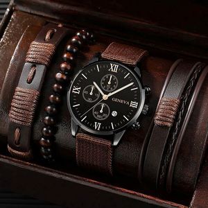 Montre bracelet pour homme, style business, boîtier en alliage, bracelet en simili cuir, résistance à l'eau 3 ATM, fermoir papillon, mouvement à quartz simple. - Product Image 3