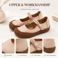 Chaussures plates en cuir beige de qualité supérieure personnalisées à bout arrondi pour le bureau et les trajets quotidiens, chaussures décontractées confortables pour femmes