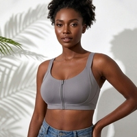 Soutien-gorge push-up grande taille à fermeture éclair avant, dos nageur, sans couture, sans armatures, en maille, bretelles réglables pour femme