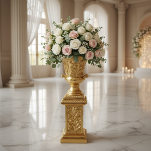 Pilier de mariage en fibre de verre, style européen classique, écologique, biodégradable, couleur or de luxe, ensemble de vases colonnes romaines, léger - Product Image 1