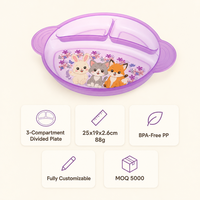Assiette ronde en plastique personnalisable pour enfants, motifs de dessins animés variés, idéale pour la maison et l'école (vente en gros)