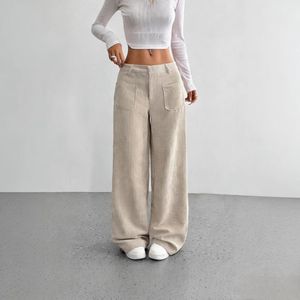 <span class=keywords><strong>Pantaloni</strong></span> Casual Vintage <span class=keywords><strong>a</strong></span> Gamba Larga con Zip e Bottoni in <span class=keywords><strong>Velluto</strong></span> <span class=keywords><strong>a</strong></span> <span class=keywords><strong>Coste</strong></span> Tinta Unita per <span class=keywords><strong>Donna</strong></span> Autunno Inverno Stile Europeo e Americano - Product Image 1