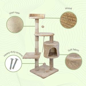 En gros, Arbre à chat luxueux et personnalisé pour la maison, avec grand condo pour animaux en peluche et griffoir en bois de sisal naturel - Product Image 4
