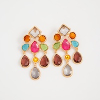 Boucles d'oreilles pendantes bohèmes en verre coloré pour femme, style vintage, pour soirée, accessoires, ornements d'oreille, cadeau