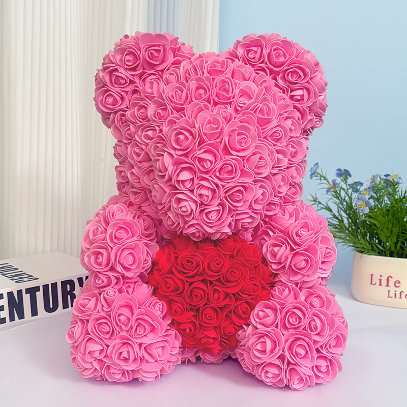 Red rose bear in pink