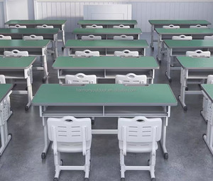 Ensemble de table et chaise double en bois réglable en hauteur pour salle de réunion traditionnelle, salle de classe, élèves du primaire et du secondaire - Product Image 2