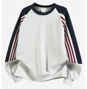 Men Custom <b>Sweatshirt</b> Heavy Weight Pullover <b>Long</b> Sleeve Cotton Stripe Crew Neck High Quality Streetwear Hoodie - Product Image 4