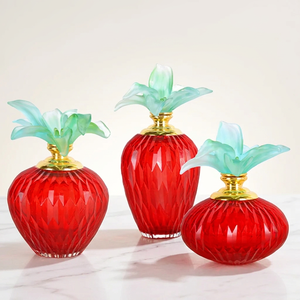 Crystal Coast Matte Red Crystal Perfume <b>Bottles</b> Green Floral Lids Cylinder Shape 100ml Capacity <b>Stopper</b> Home Fragrance Decor Set - Product Image 1