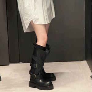 Bottes de travail YX Paris <span class=keywords><strong>Venom</strong></span> pour femme, modèle 2025, hiver, imperméables, hauteur genou, style rétro moto, à bout large, couleur foncée - Product Image 4
