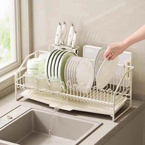 하이 퀄리티 녹슬지 않는 싱크대 더블 계층 스탠딩 접시 드레이너 랙 현대적인 디자인 방수 주방 식기 보관 - Product Image 6
