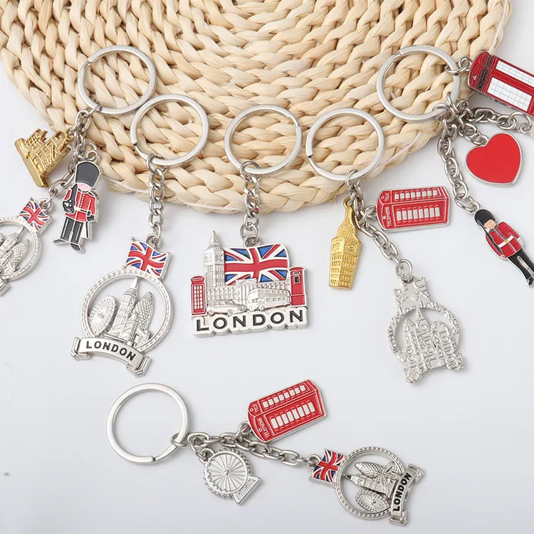 Porte-clés en métal drapeau britannique Porte-clés souvenir Porte-clés de style londonien britannique Porte-clés de voiture Porte-clés de sac à breloques Porte-clés à thème britannique