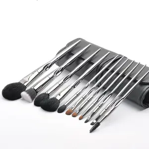 YDINI yeni ürün 11 adet en iyi hediye kozmetik fırçalar güzellik araçları kiti gümüş makyaj fırçası Set ile PU çanta