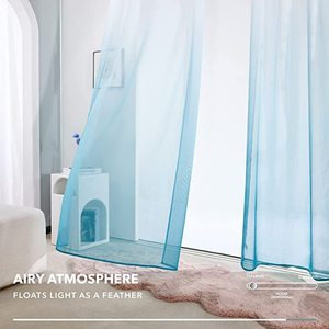 Cortinas de imitación de lino gris degradado para sala de estar, paneles de cortinas transparentes de bolsillo para el hogar - Product Image 2