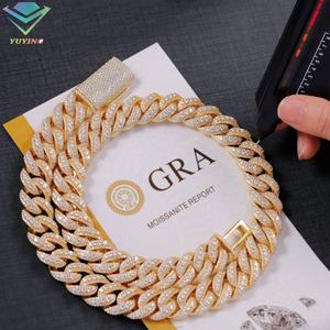 Envío Rápido, Cadena Cubana de Moissanita Dorada de 14 mm, Plata 925 con Incrustaciones, Estilo Hip Hop, Joyería Única y Moderna - Product Image 1