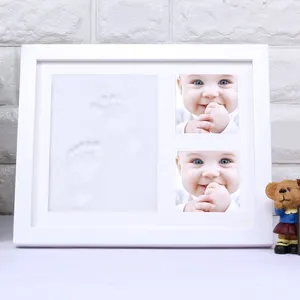 Baby first year handprint and fingerprint clay newborn photo moment frame baby memoriale photo wood frame