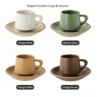 Set Cangkir dan Tatakan Espresso Keramik Kingze 90ml dengan Lapisan Glaze Berbintik ala Jepang untuk Kafe Komersial