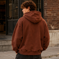 Sweat à capuche zippé surdimensionné en coton délavé et vieilli, personnalisable, marque privée, épais, pour homme