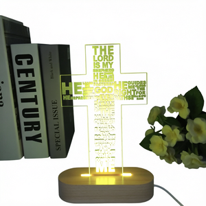 Lampe de chevet LED en acrylique avec motif de chanson de David, poème biblique, croix chrétienne et champignon, idéale pour la décoration d'église, cadeau, lampe de table de chambre à coucher, livraison directe - Product Image 4