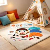 Mainan Puzzle Wajah Kayu Berlapis Kain, Permainan Mencocokkan Pengenalan Emosi untuk Balita 3+ Mainan Montessori