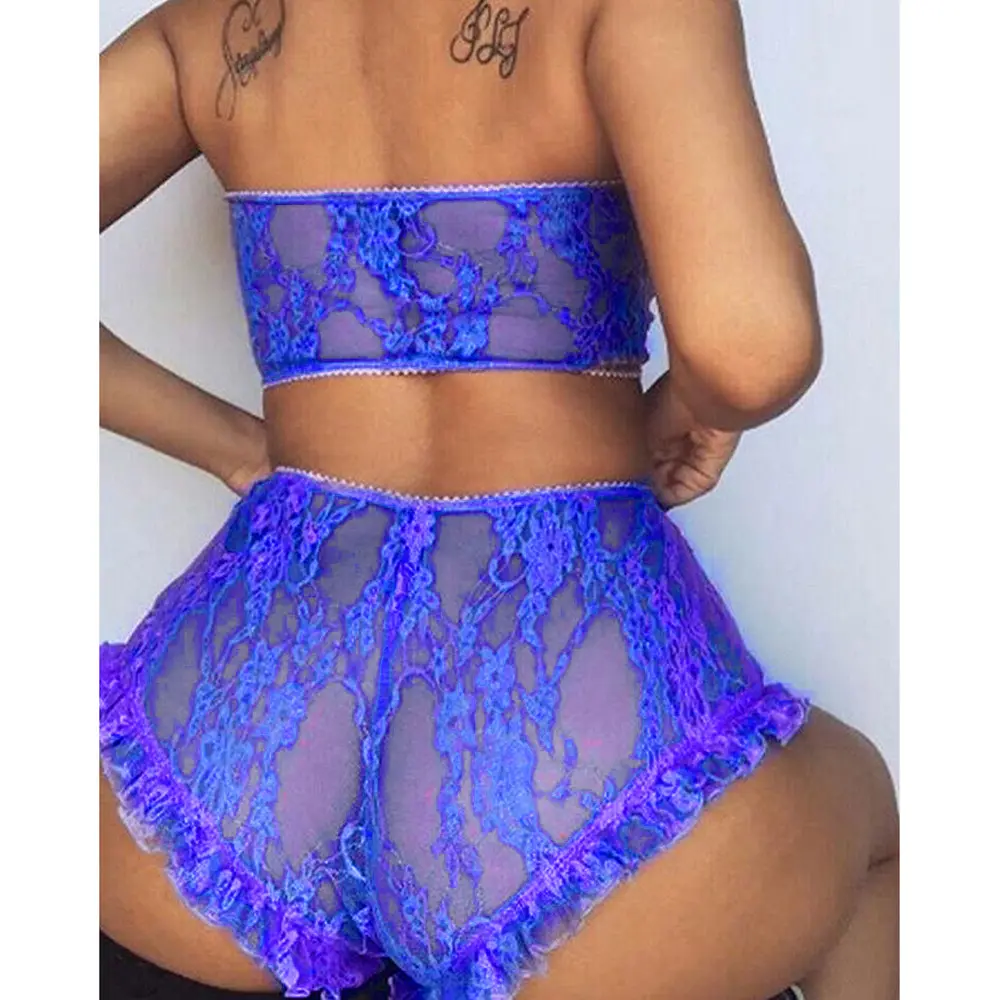 Kadın iç çamaşırı dantel şeffaf şeffaf seksi iç çamaşırı Babydoll Bodysuits dantel Chemise kadın jartiyer büstiyer Set kıyafeti elbise